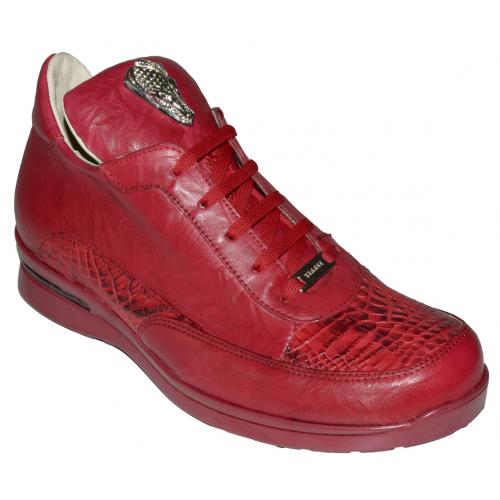 Fennix "3235" Red Genuine Hornback Alligator / Calfskin Sneakers With Silver Alligator Hardware